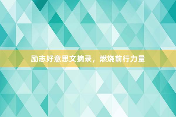 励志好意思文摘录，燃烧前行力量